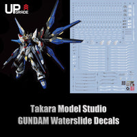 MGEX Strike Freedom Gundam fluorescent decals close-up with neon lighting effects