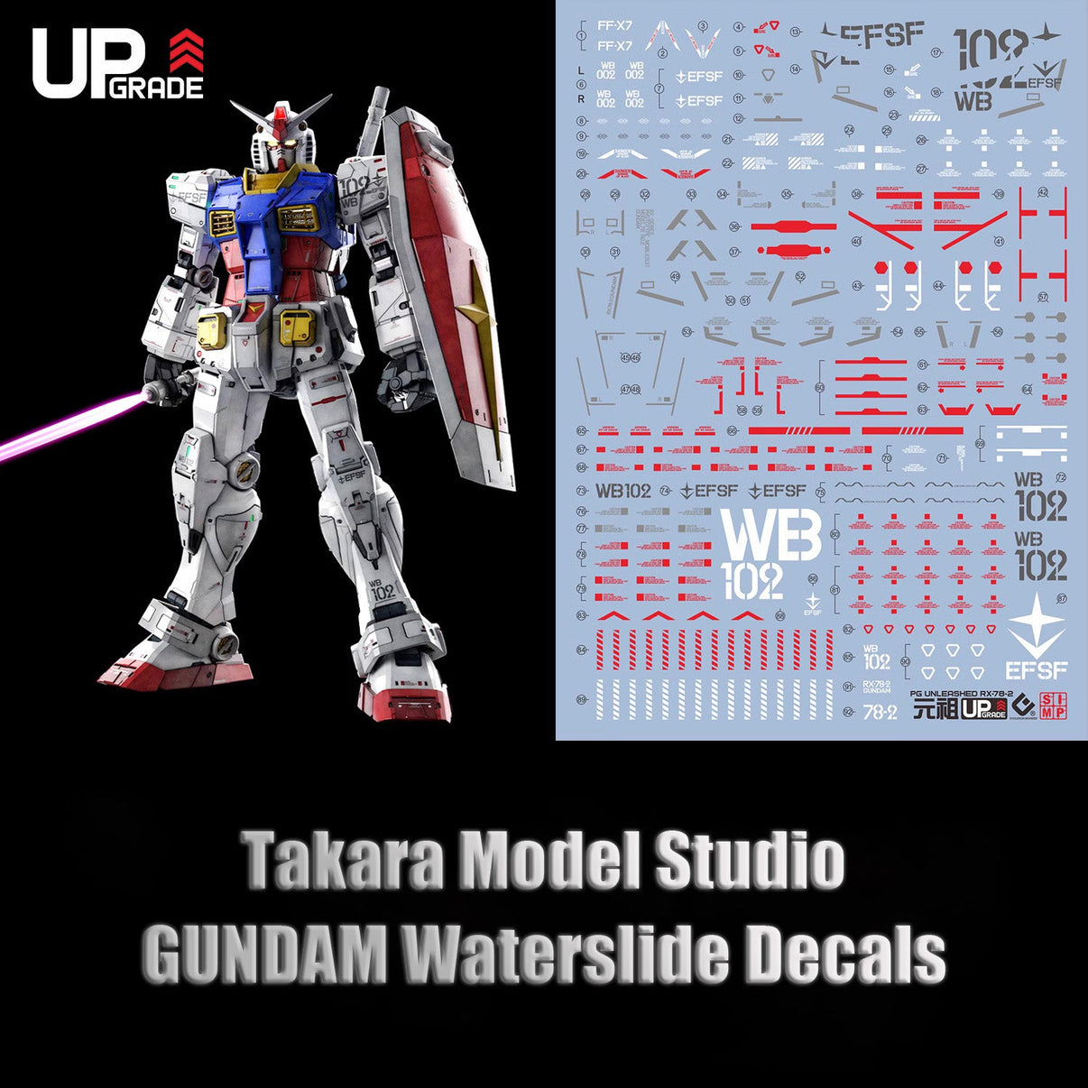 PGU RX-78-2 HD fluorescent waterslide decals for Gunpla models – premium Gundam decal sheets.